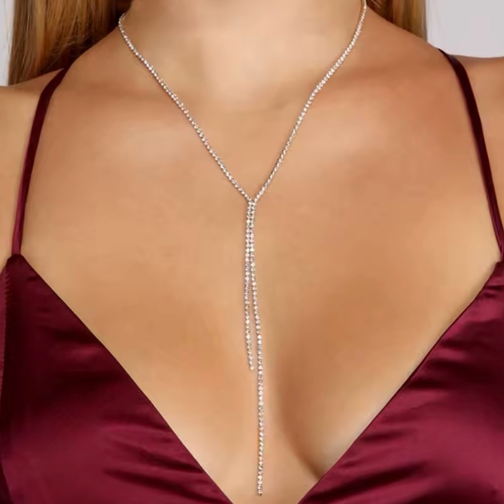 Rhinestone Y Shape Long Necklace Boho Jewelry for Women - Picture 2 of 5